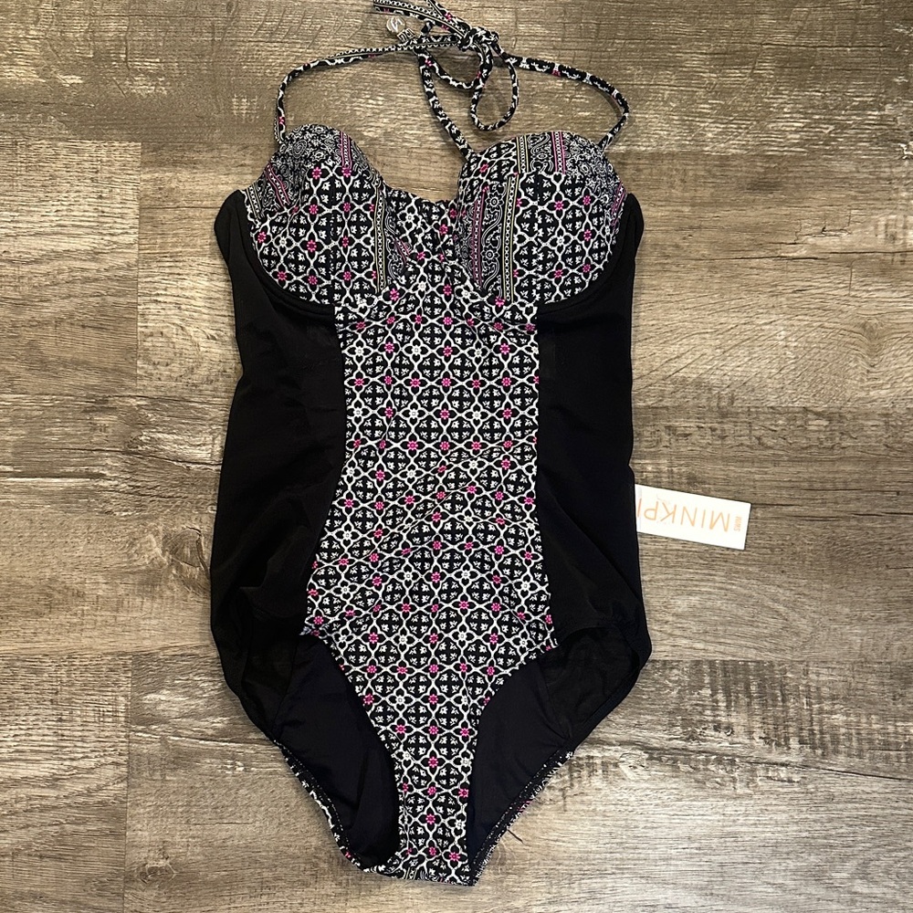 NWT MINKPINK Medium Black Patterned One-Piece Swimsuit